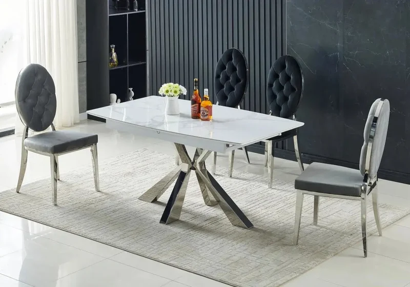 Ensemble table chaise extensible marbre blanc - Lika
