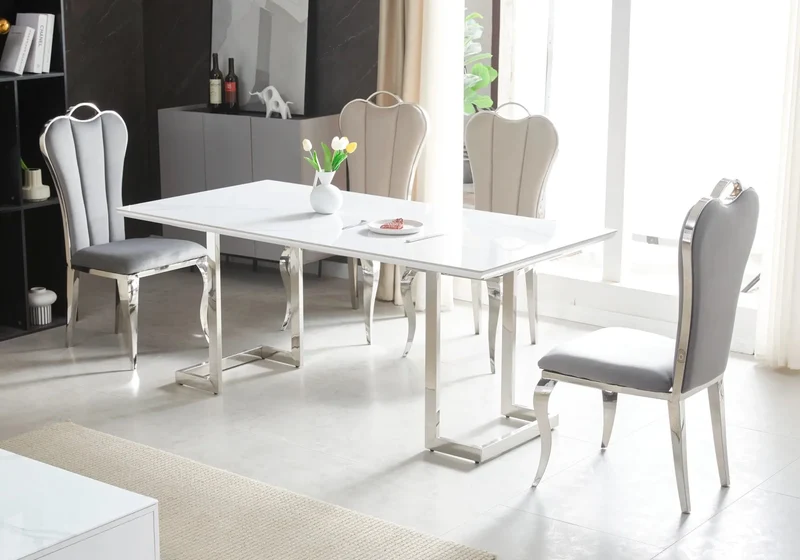 Ensemble table chaise céramique marbre blanc - Odel