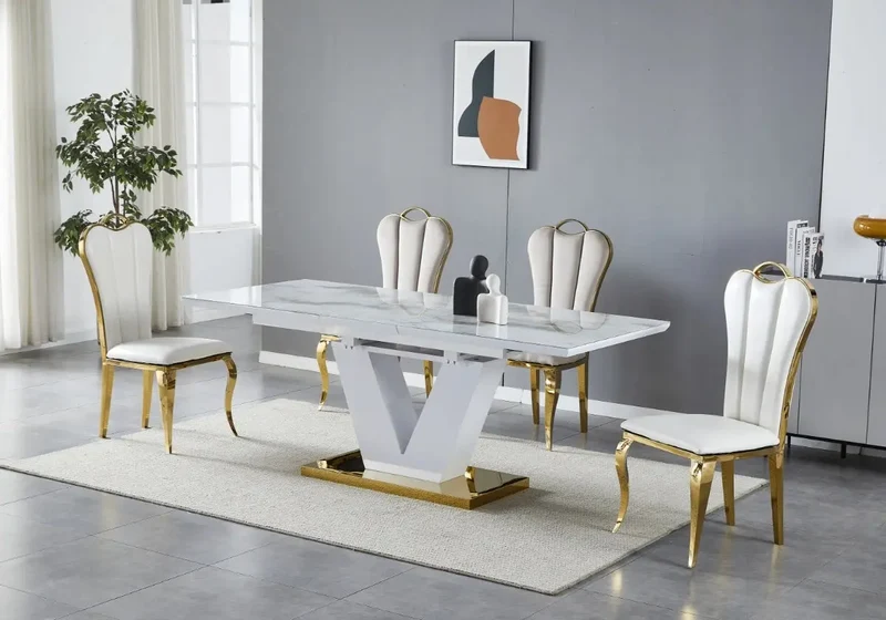 Ensemble table chaise dorée marbre beige - Max