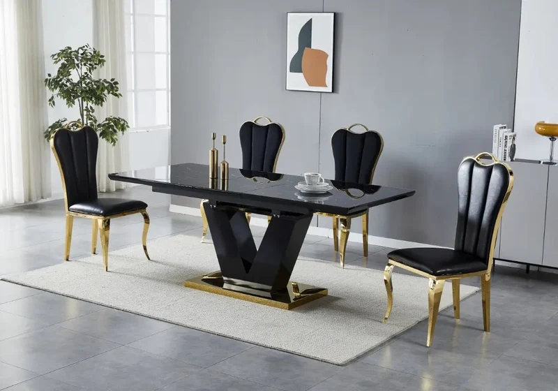 Ensemble table chaise dorée marbre noir - Max