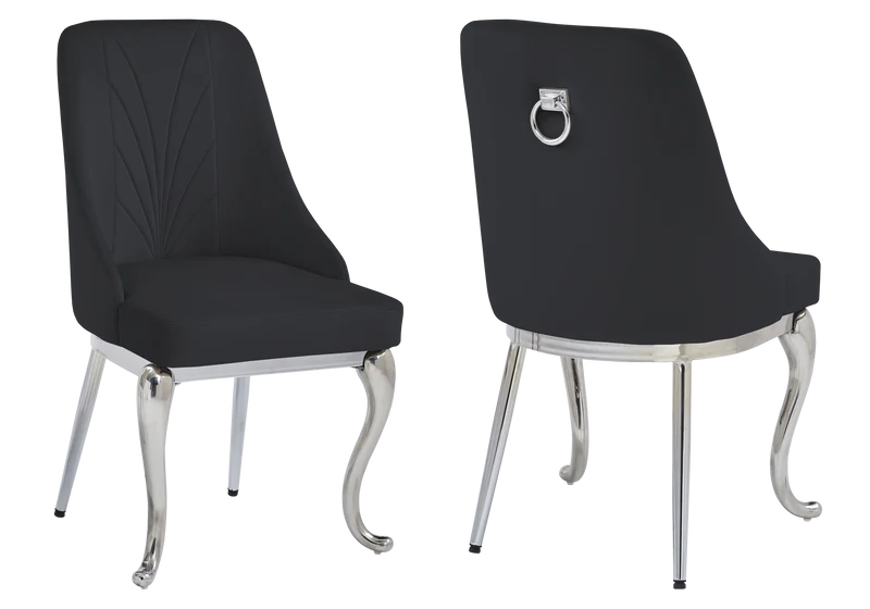 Chaises baroques velours noir anneau argenté - Nina x2