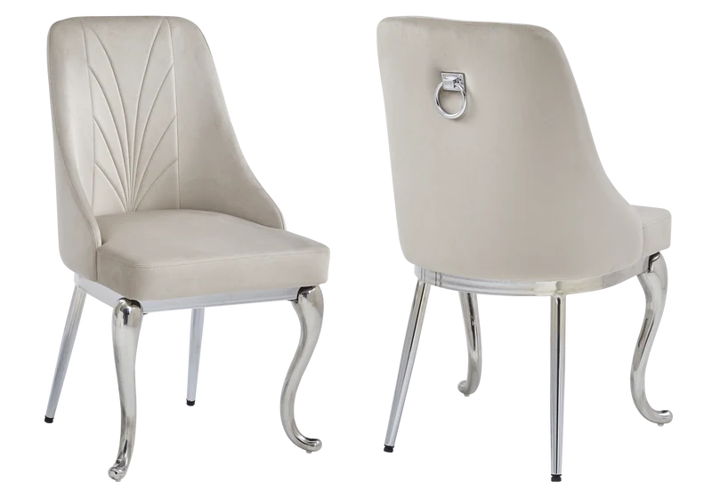 Chaises baroques velours taupe anneau argenté - Nina x2
