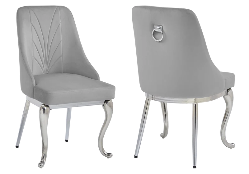 Chaises baroques velours gris anneau argenté - Nina x2