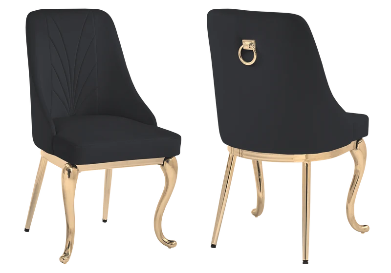 Chaises baroques velours noir anneau doré - Nina x2