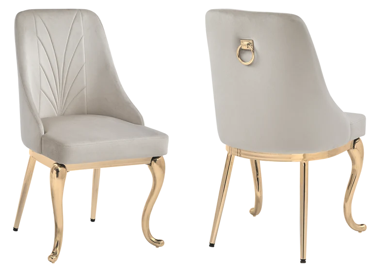 Chaises baroques velours taupe anneau doré - Nina x2