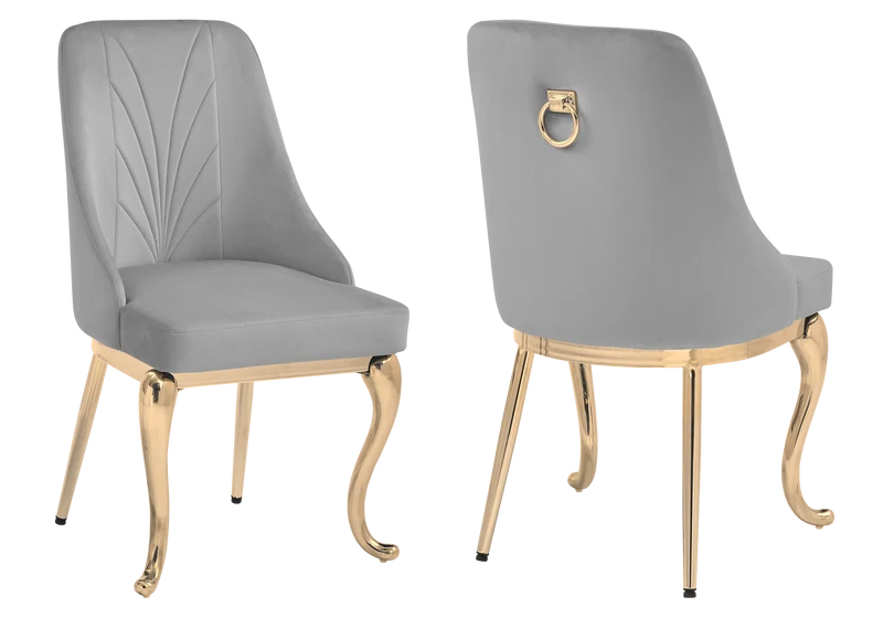Chaises baroques velours gris anneau doré - Nina x2