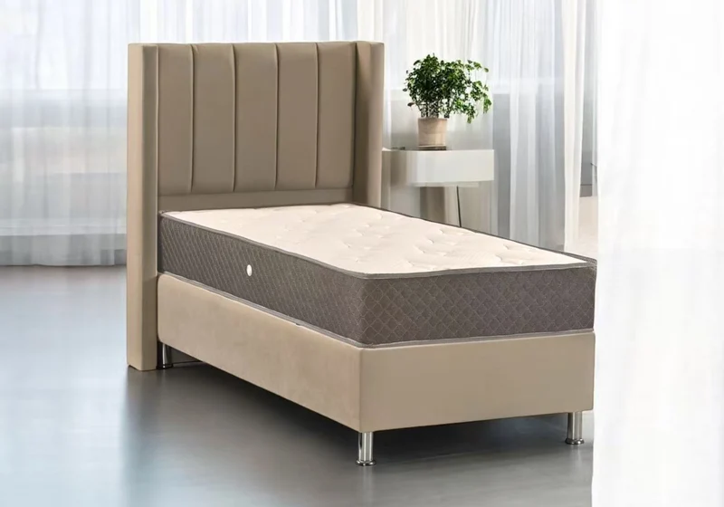 Lit coffre complet 1 place velours taupe - Tokyo