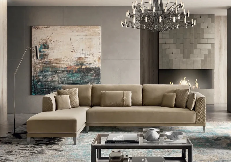 Canapé d'angle capitonné beige ELFY