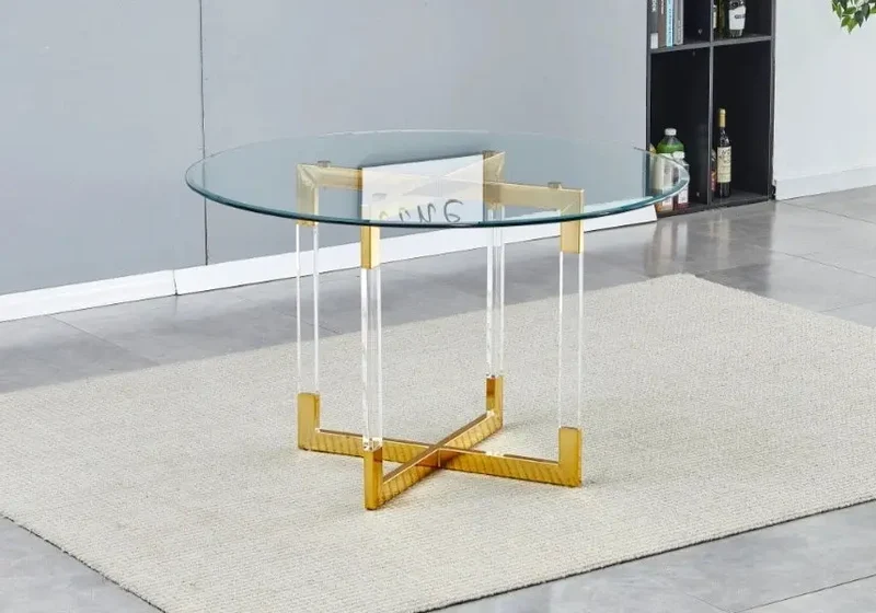 Table à manger ronde dorée transparent - Asta