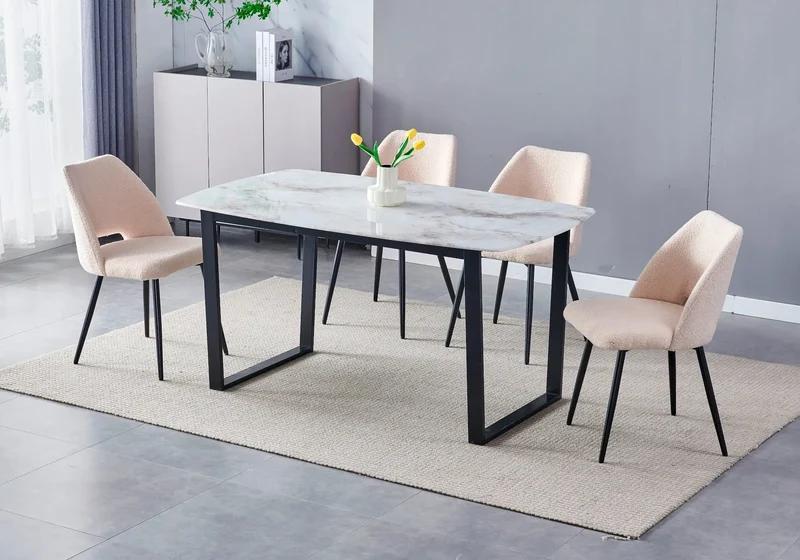 Table à manger noire marbre beige - Lyly