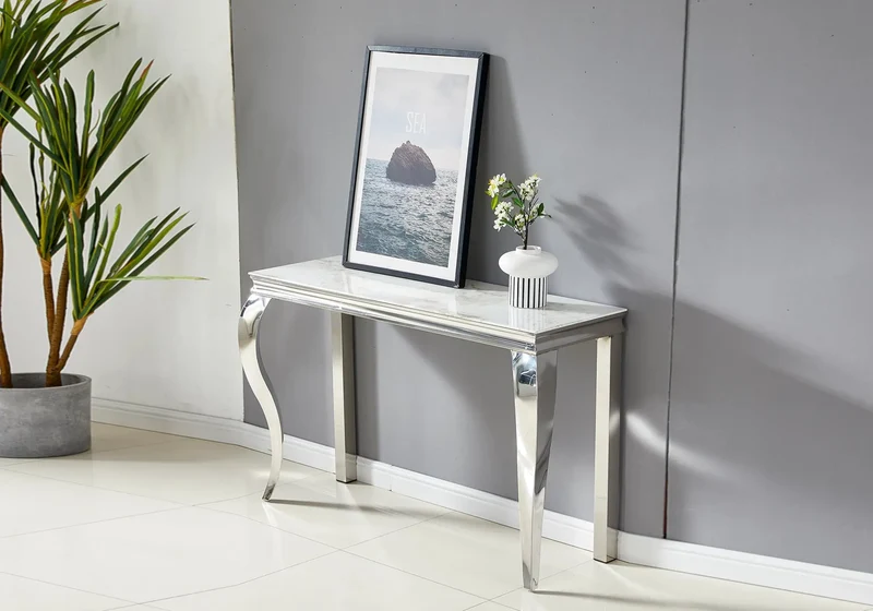 Console argentée marbre blanc - Maja
