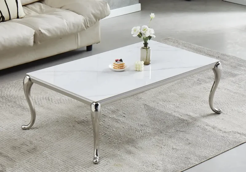 Table basse argent céramique marbre blanc - Sofie