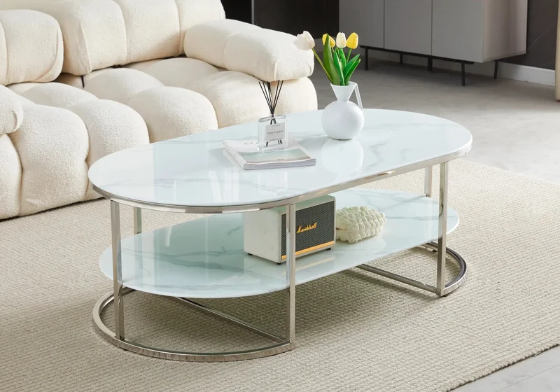 Table basse argent marbre blanc - Lona