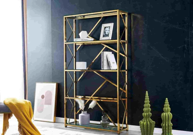 Étagère bibliothèque dorée en verre - Ilea