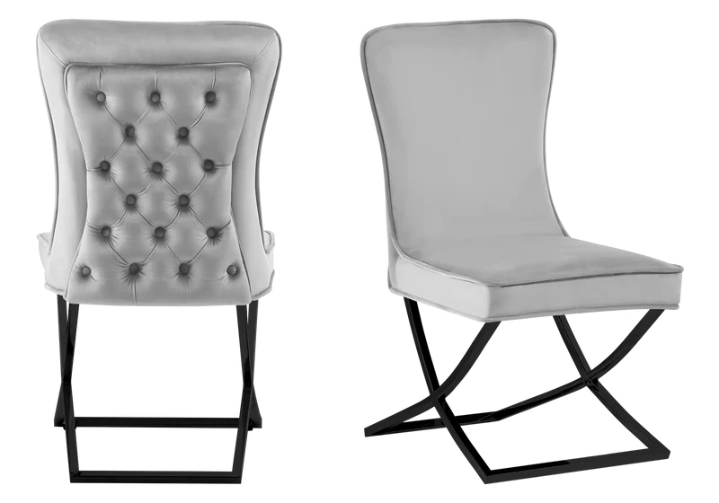 Chaise capitonnée pied croisé noir grise - Enzo x2