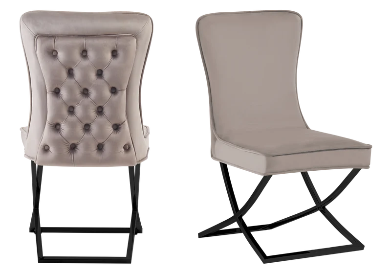 Chaise capitonnée pied croisé noir taupe - Enzo x2