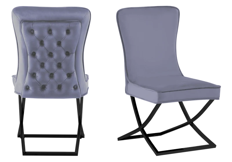 Chaise capitonnée pied croisé noir anthracite - Enzo x2