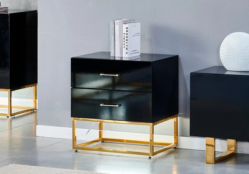 Petit meuble rangement doré laqué noir - Line
