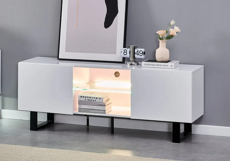 Meuble tv design laqué blanc - Line