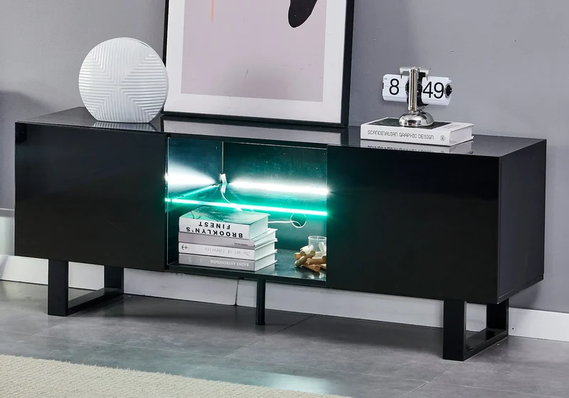 Meuble tv design laqué noir - Line