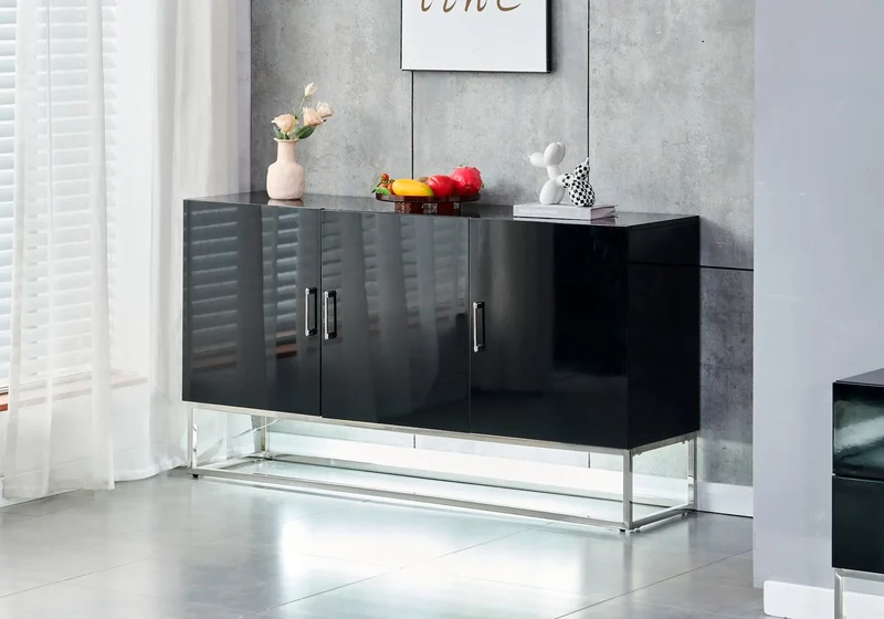 Buffet design argent laqué noir - Line