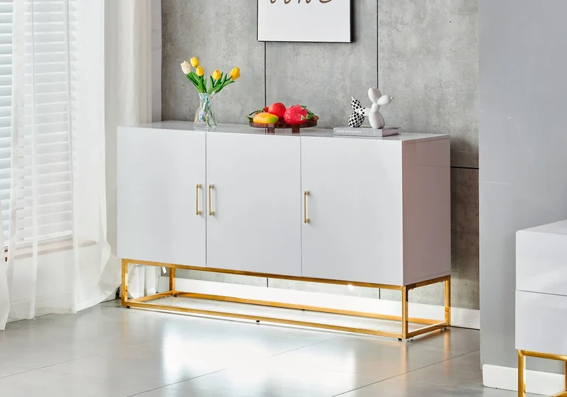Buffet design doré laqué blanc - Line