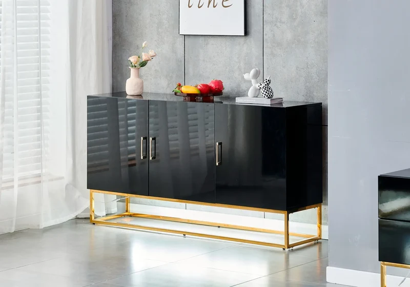 Buffet design doré laqué noir - Line