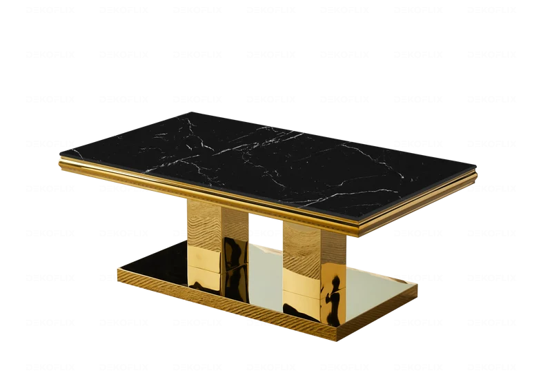 Table basse marbre noir dorée design - Versus
