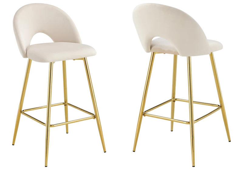 Chaise de bar dossier ouvert en velours beige - Talia x2