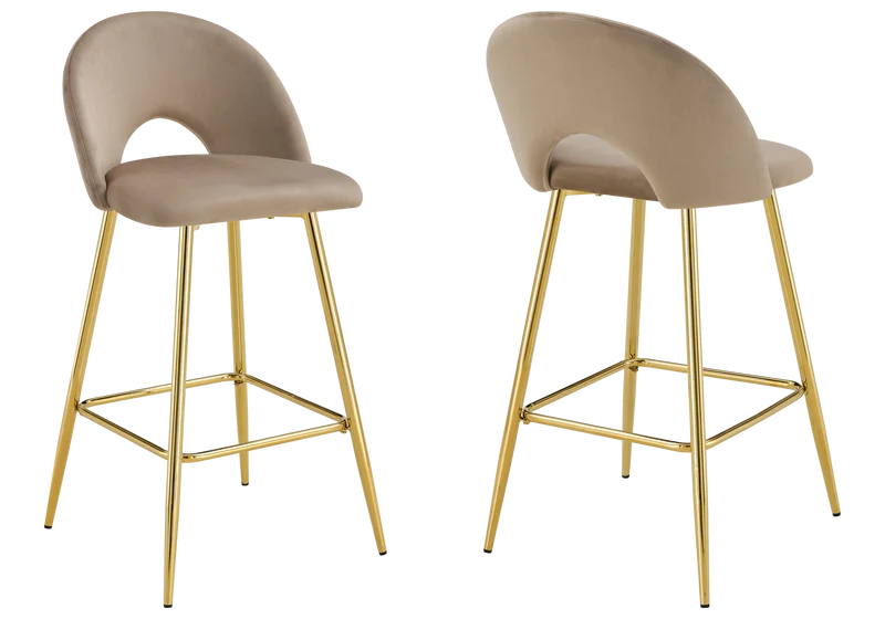 Chaise de bar dossier ouvert en velours taupe - Talia x2