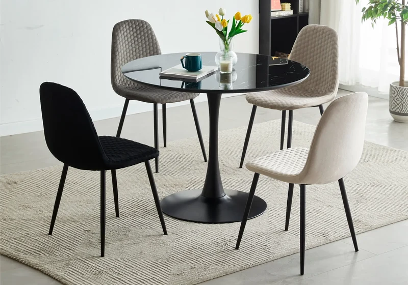 Table à manger ronde noire marbre noir - Viola