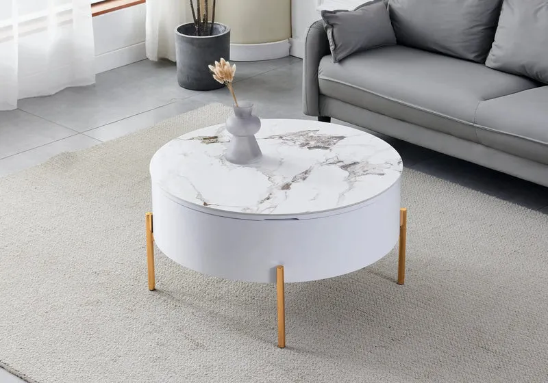 Table basse ronde dorée céramique marbre beige - Vega