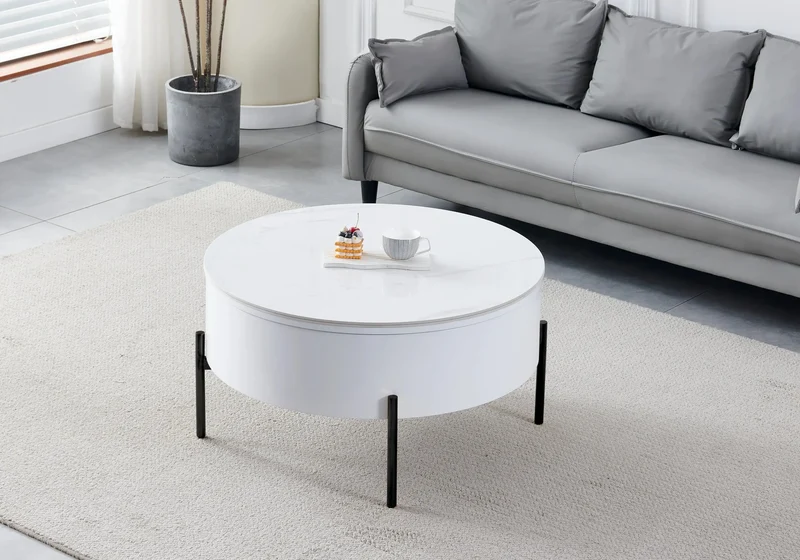 Table basse ronde noire céramique marbre blanc - Vega