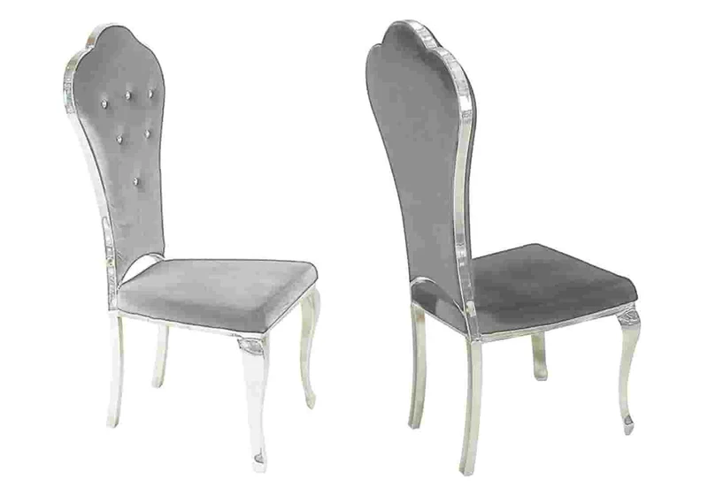 Chaises en velours gris capitonnées argentées - Lua x4