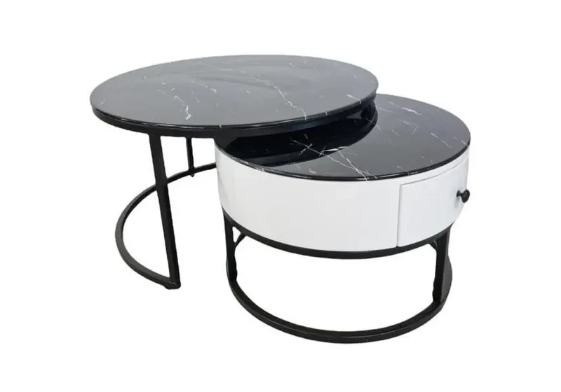 Tables rondes gigognes noires marbre noir - Orea