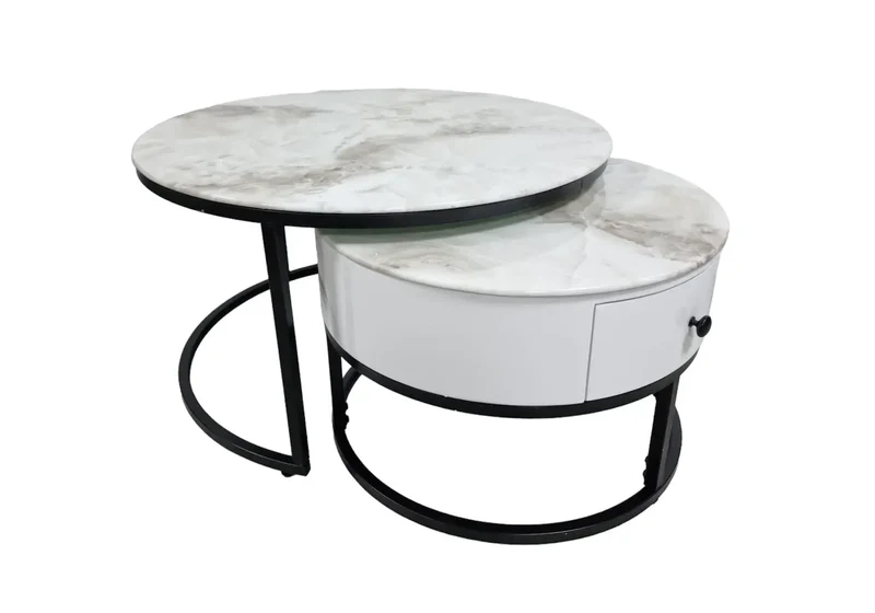Tables rondes gigognes noires marbre beige - Orea
