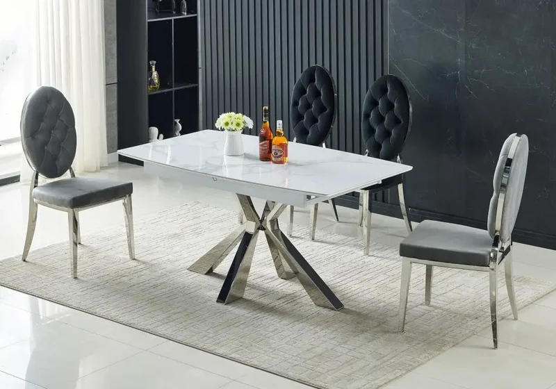 Table extensible design marbre blanc - Lika