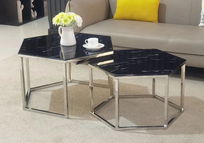 Tables basses gigognes marbre noir - Lyna