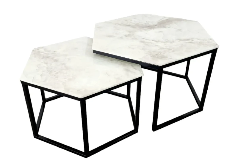 Tables basses gigognes noir marbre beige - Lyna