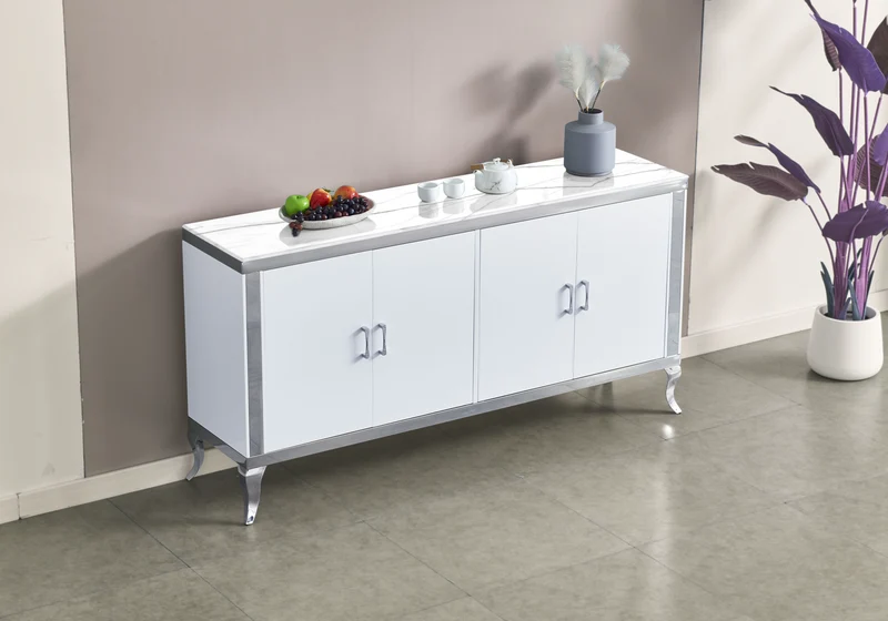 Buffet 4 portes marbre blanc argent - Neo