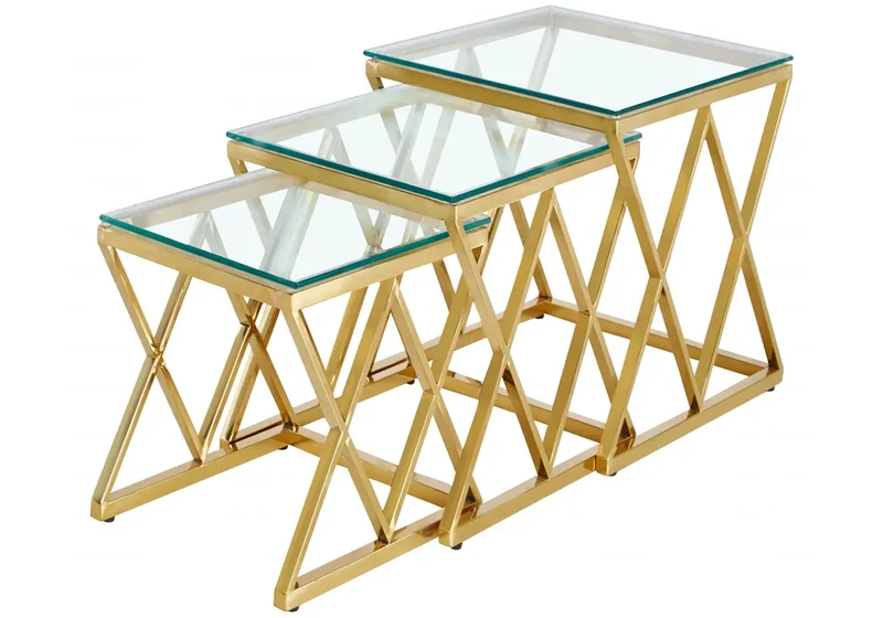 Tables gigognes dorées plateau verre - Erly