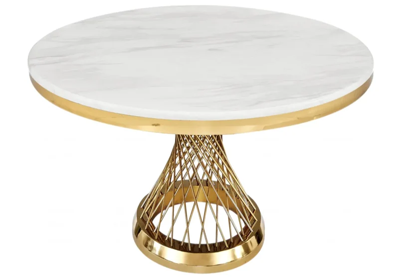 Table à manger ronde dorée marbre blanc - Luc