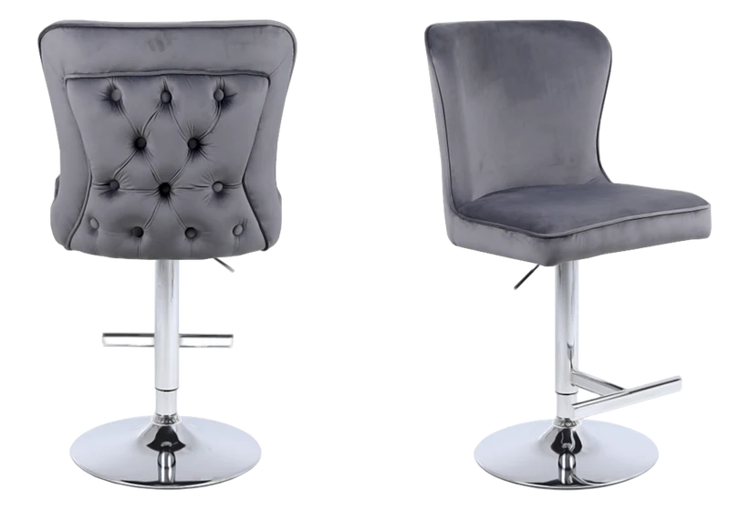 Chaise de bar capitonnée velours anthracite argent - Enzo x2