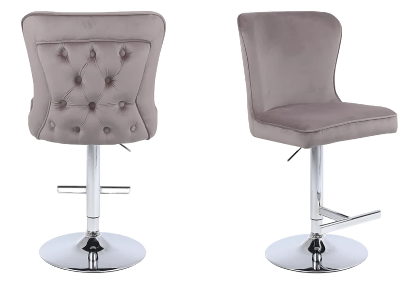 Chaise de bar capitonnée velours taupe argent - Enzo x2