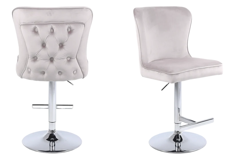 Chaise de bar capitonnée velours beige argent - Enzo x2