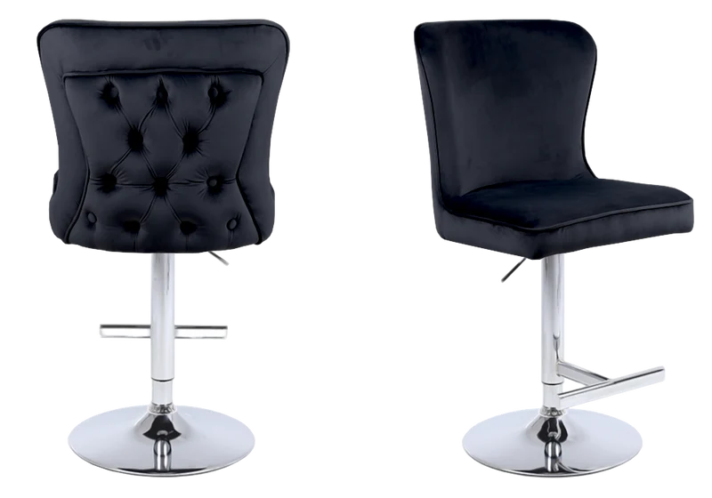 Chaise de bar capitonnée velours noir argent - Enzo x2