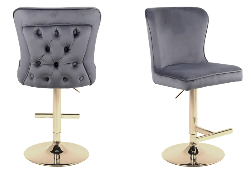 Chaise de bar capitonnée velours anthracite dorée - Enzo x2