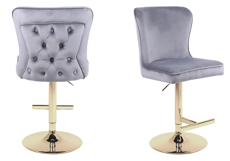 Chaise de bar capitonnée velours gris dorée - Enzo x2