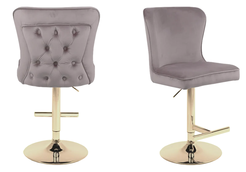 Chaise de bar capitonnée velours taupe dorée - Enzo x2