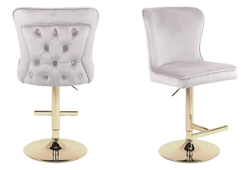 Chaise de bar capitonnée velours beige dorée - Enzo x2